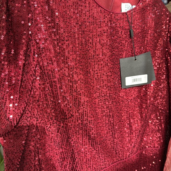 IEENA FOR MAC DUGGAL red wine 16 Sequined High Neck Puff Long Sleeve Column Gown - Picture 9 of 9